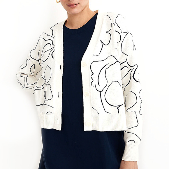 Madewell Sweaters - Madewell White Cotton Embroidered Cardigan Sweater Women Size Small Button Down